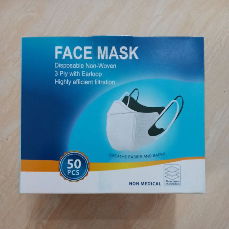 Face Mask Disposable Non-Woven 3 Ply With Earloop 50pcs