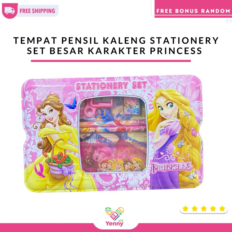 

Tempat Pensil Princess Stationery Set Pensil / Penggaris / Penghapus / Rautan | Tempat Pensil Kaleng Karakter Princess Besar