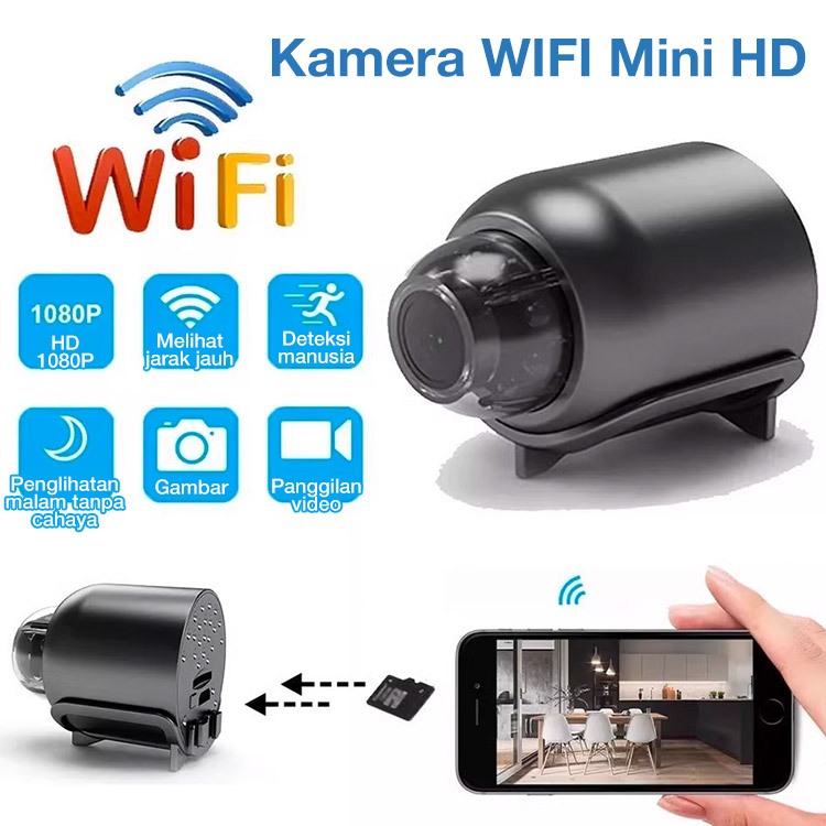 HW Kamera Mini WIFI CCTV Mini  Tersembunyi Tanpa Kabel 1080P cctv wifi jarak jauh lewat hp camera cc