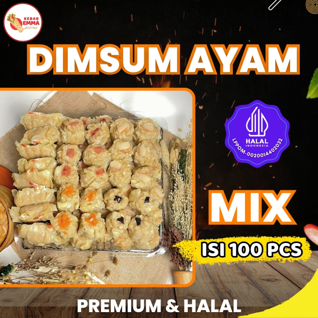

Dimsum Emma 99 - Dimsum Ayam Mix Topping Premium isi 100 Pcs Frozen & Halal Free Saus