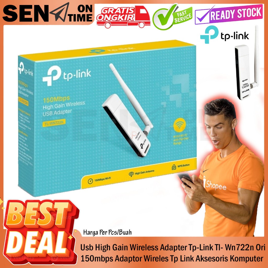Usb High Gain Wireless Adapter Tp-Link Tl- Wn722n 150mbps Adaptor Wireles Tp Link Aksesoris Komputer