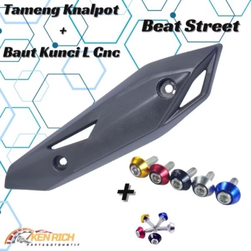 Tutup Tameng Knalpot Model Motor Honda Beat Street Tahun 2017-2019 + Baut Kunci L ( PAKETAN 2 SET )