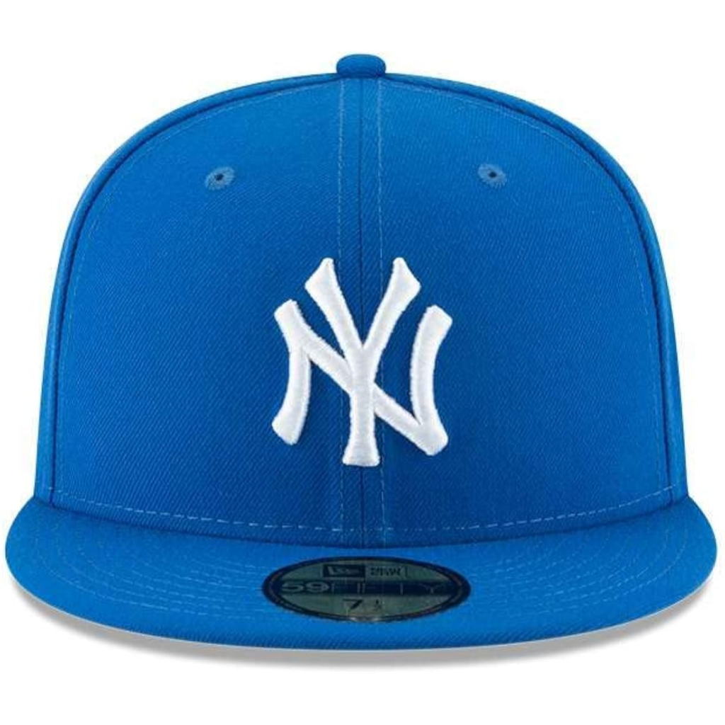 Topi Fit NY New York Yankees Blue White Under Visor Grey Bordir Fitted Build Up Caps