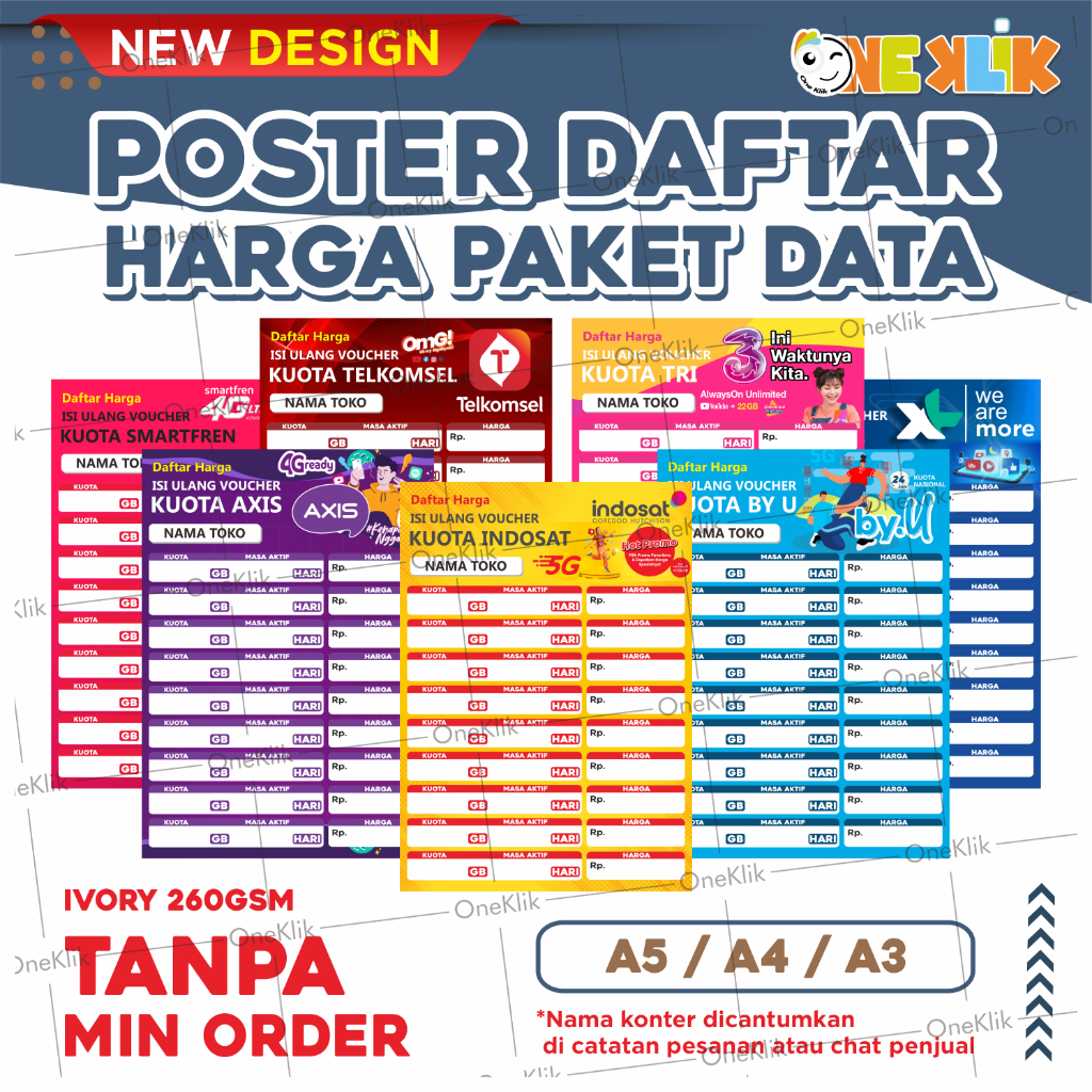 Poster Daftar Harga Paket Data Kuota / Poster Konter Daftar Harga Paketan / Poster Harga Kuota Murah