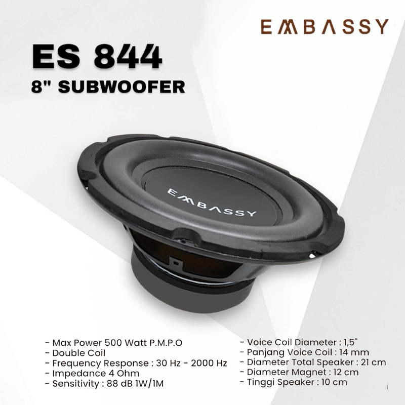 SUBWOOFER 8 inch  EMBASSY ES-844 DOUBLE COIL MAGNET BESAR