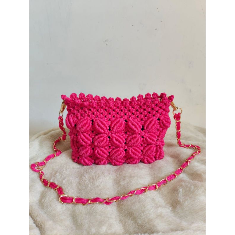 TAS RAJUT MOTIF BUNGA/TAS RAJUT TALI KUR/TAS MECRAME/TAS SLEMPANG WANITA