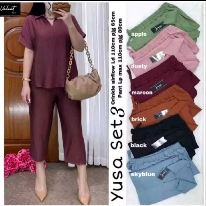 setelan yusa setelan  wanita bahan crinkle airflow/one set lengan pendek jumbo/  piyama wanita allsi