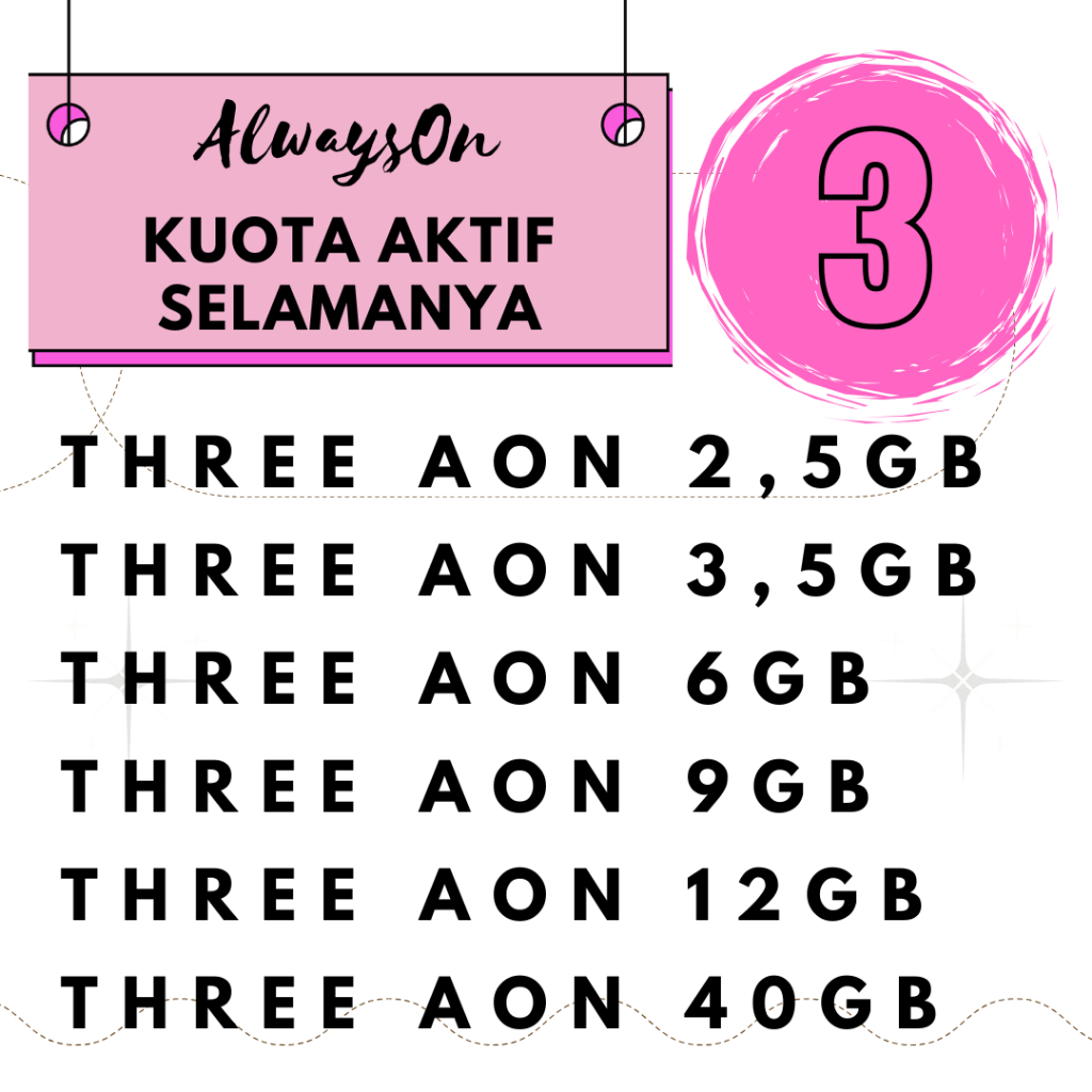 INJEK TRI AON ( MURAH ) 2,5GB, 3,5GB, 6GB, 12GB, 40GB || MASA AKTIF 1 THN