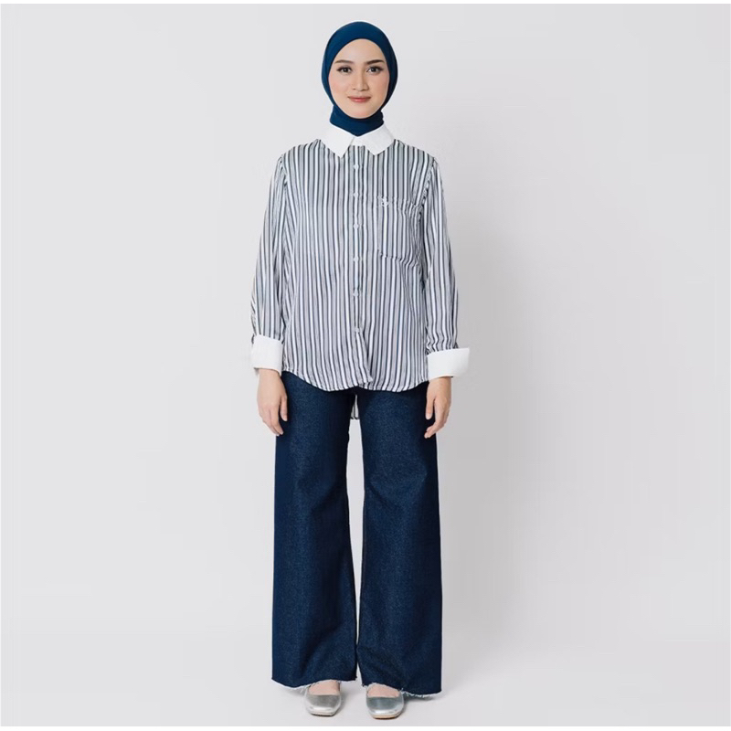 PRELOVED JENNA & KAIA LINZY TOP NAVY SIZE XL