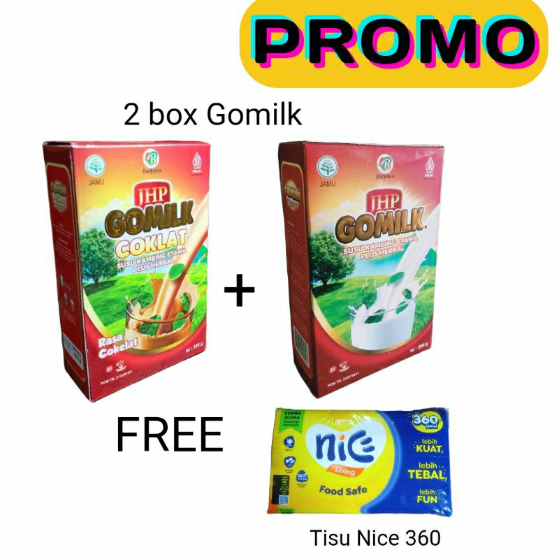 

PROMO SUSU GOMILK 200gr 2 box free tiau nice 360