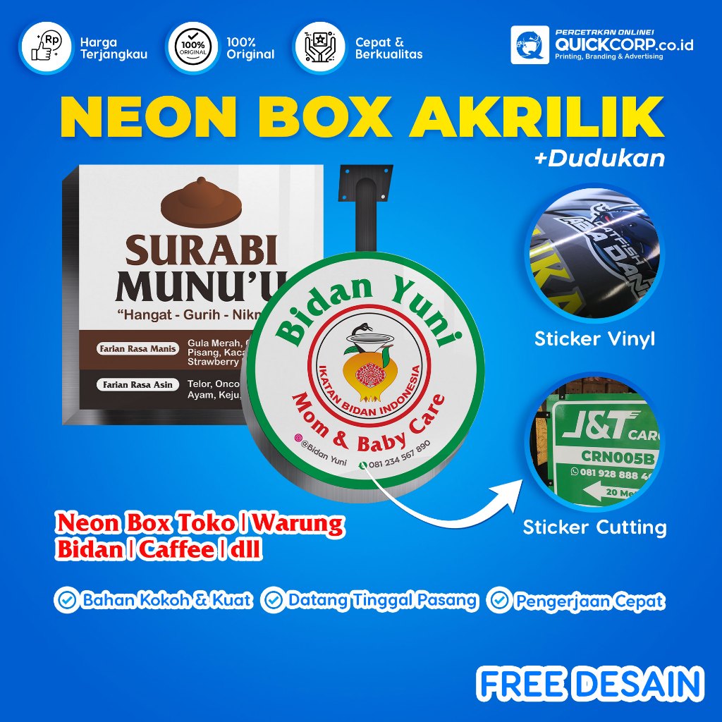 Neon Box Costum Outdoor + Tiang/Dudukan - Neon Box Akrilik 2 Sisi & 1 Sisi - Jasa Pembuatan Neon Box