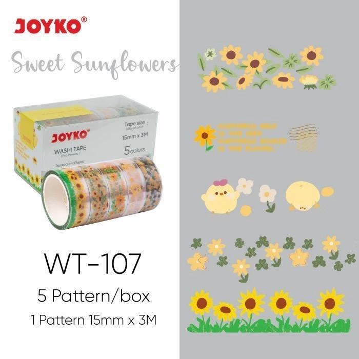 

(SET) WASHI TAPE JOYKO WT-107 15MM X 3M / Washi Tape Pita Perekat Selotip Kertas WT-107 SUNFLOWERS