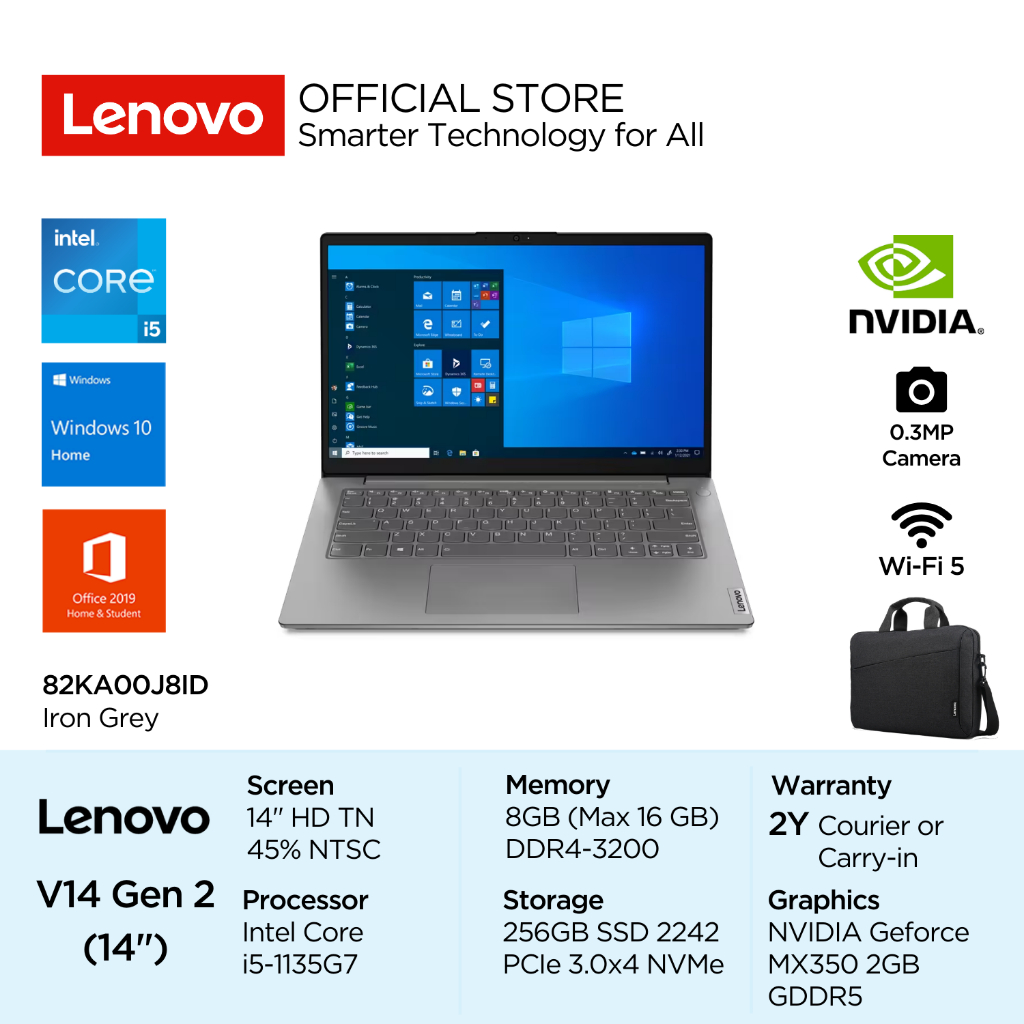 Lenovo V14 G2 ITL J8ID OHS Intel Core i5 1135G7 Win10 Home 8GB Soldered 256GB SSD 14" HD TN 250nits 