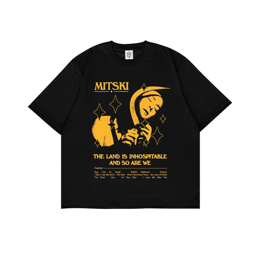 KAOS BAJU MITSKI YELLOW THE LAND IS INHOSPITABLE | T-SHIRT OVERSIZE HITAM STYLE Y2K VINTAGE BOOTLEG 