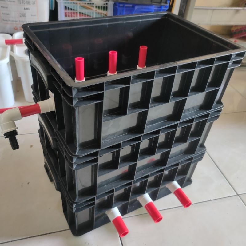 trickle filter kolam ikan box filter tanpa media 3 susun filter Mini-Hitam