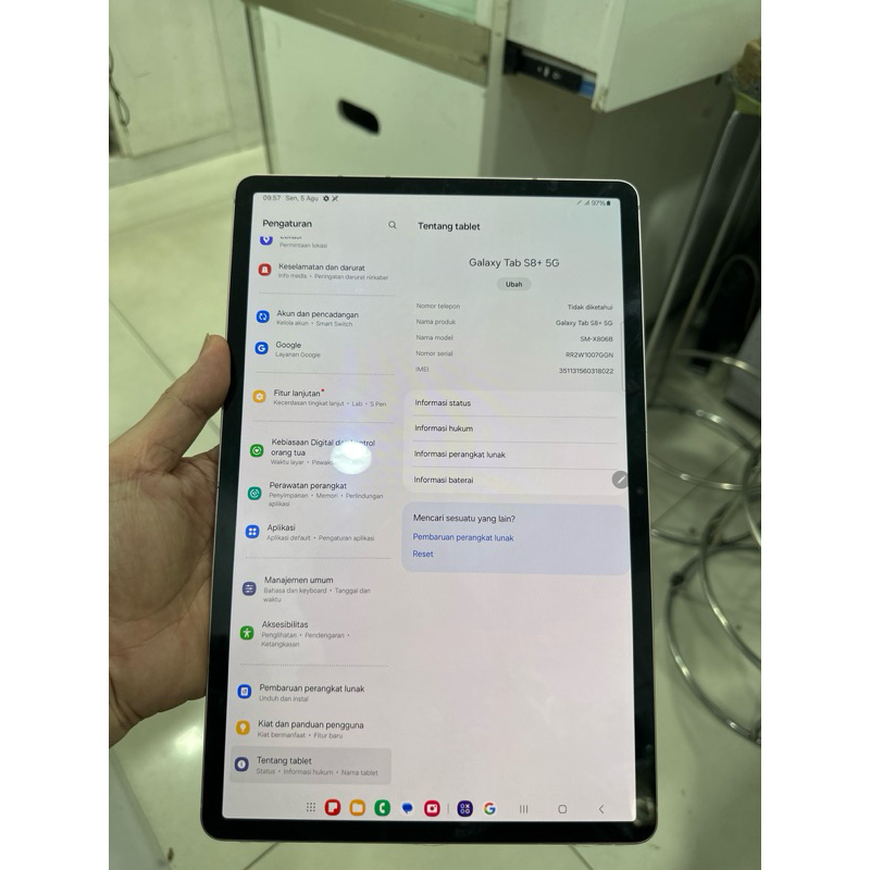 SAMSUNG TAB S8+ 5G 8/256gb bekas