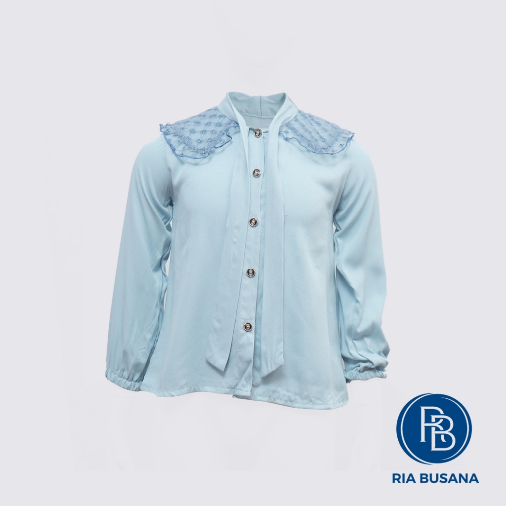 Ria Busana - Lemon - Kemeja Anak Wanita Perempuan Lengan Panjang Rayon Kombinasi Brukat art. LS061-K