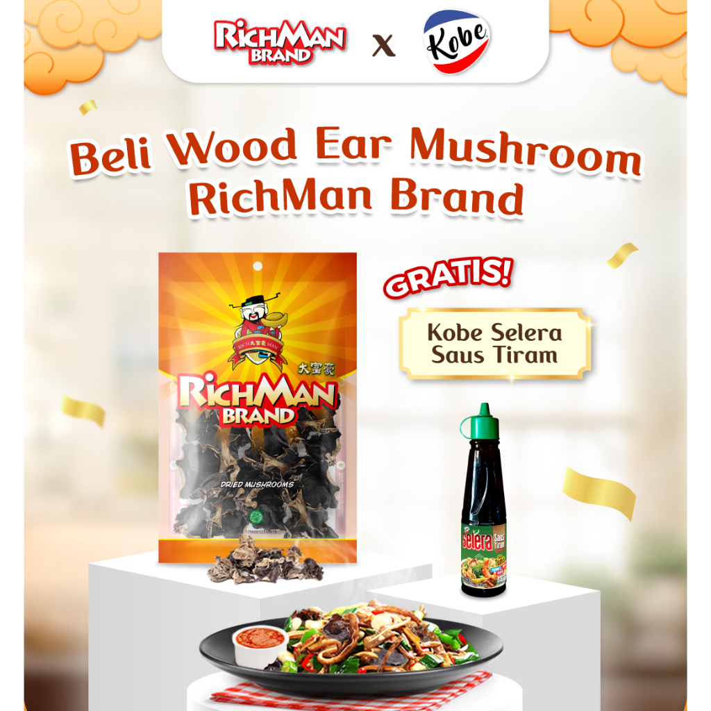 

RichMan Brand Wood Ear Mushroom 40gr FREE Kobe Selera Saus Tiram 170gr