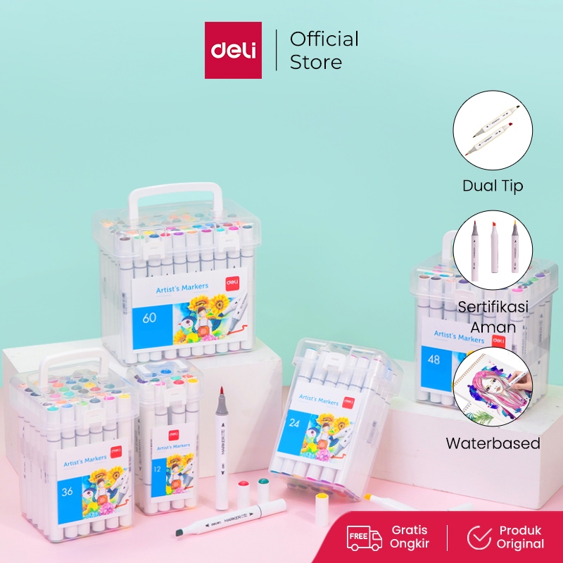

Deli Color Water-based Double Tip Marker Spidol Ujung Ganda 12/24/36/48/60 Warna 70804