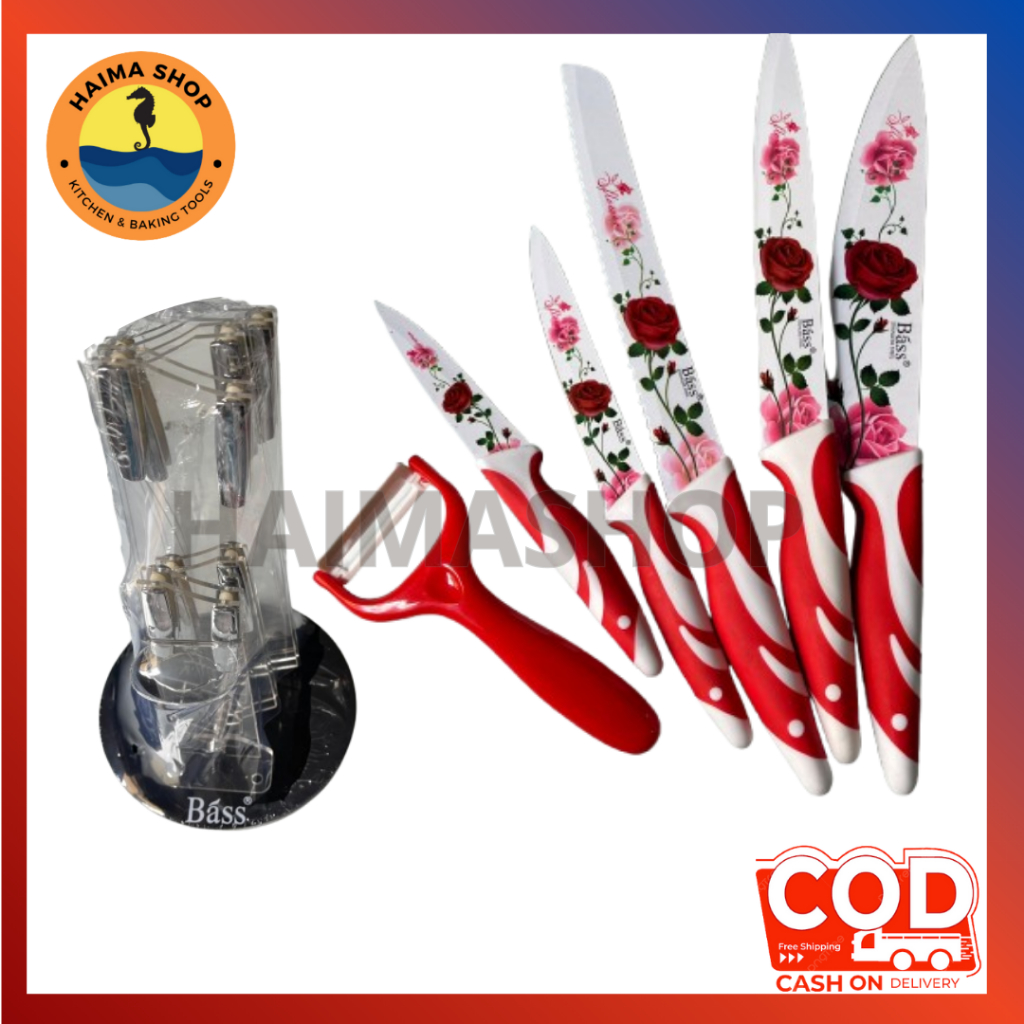 PISAU SET BASS BOX 6 IN 1 / PISAU KERAMIK MOTIF BUNGA / PISAU DAPUR LENGKAP