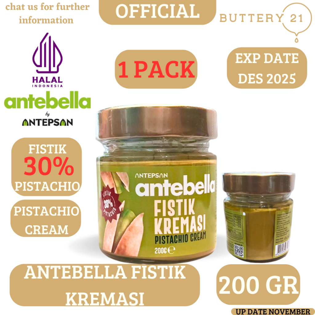 

SELAI ANTEBELLA 30% FISTIK KREMASI PISTACHIO CREAM 200 GR/SELAI KACANG PISTACHIO KRIM