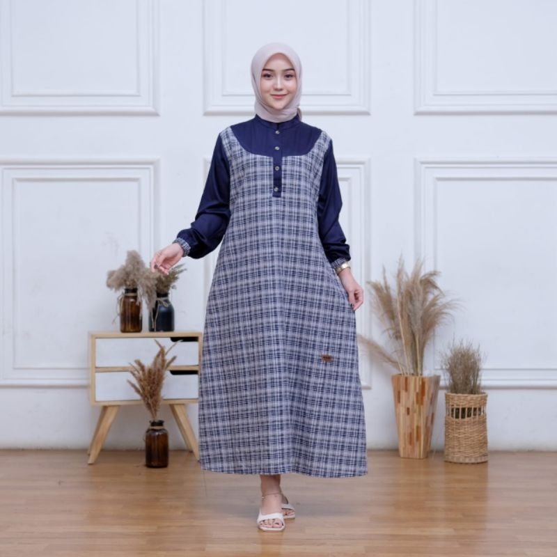 Zawa Midi Dress Rayon Twill Premium Kombinasi Katun Haruka