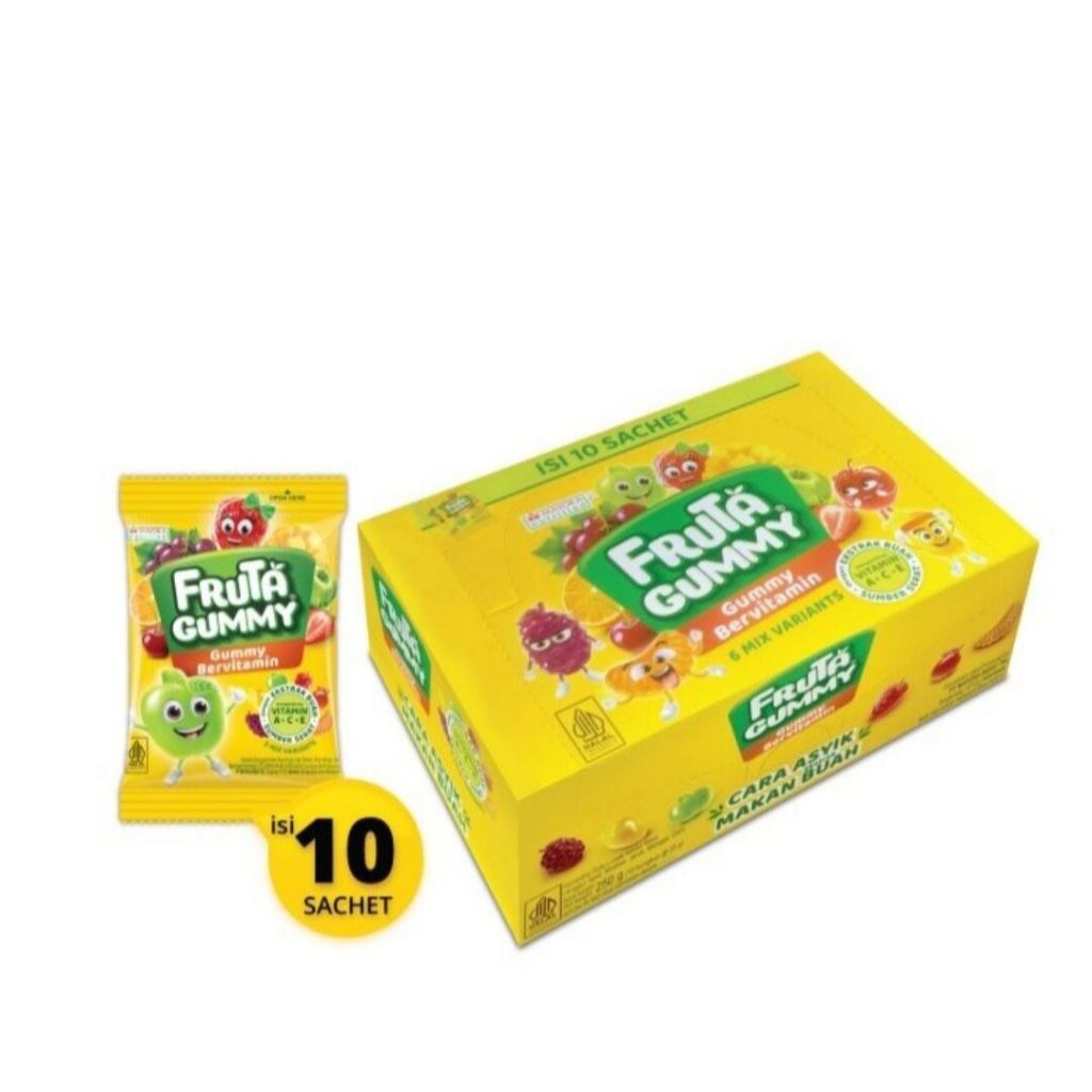 

FRUTA GUMMY JELLY VITAMIN C ISI 10 PAK JELI CEMILAN ANAK RASA BUAH 20gr GROSIR MURAH MAYORA MANGO STRAWBERRY GUAVA MANGGA JAMBU GRAPE ANGGUR ORANGE JERUK MAKANAN RINGAN EKSTRAK BUAH WDMART