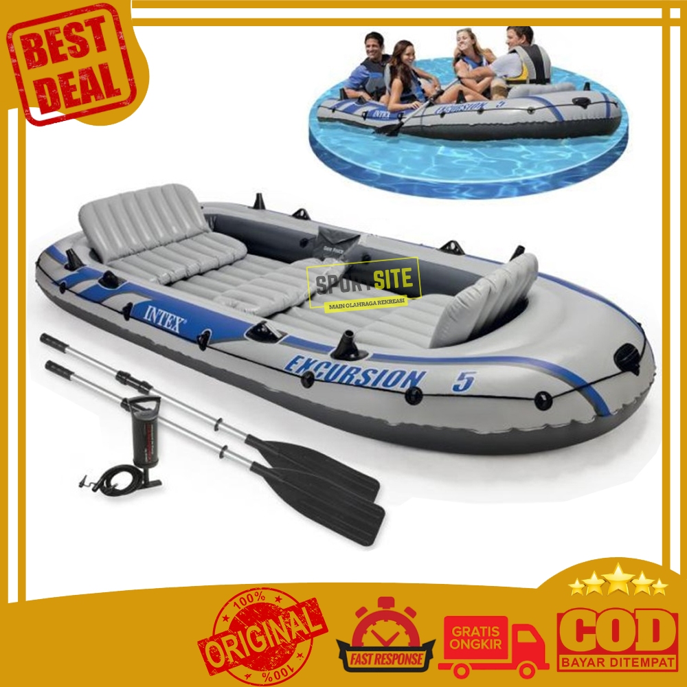 Intex Excursion 5 Set Kapal Perahu Karet Renang Dewasa Inflatable Boat Paket Perahu Karet + Dayung +