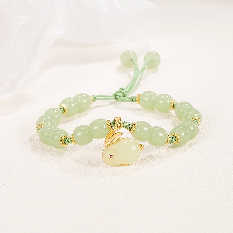 Hotan Gelang Kepang Kelinci Giok Aksesori Serbaguna Fashion Temperamen Estetika Tiongkok Anak Peremp