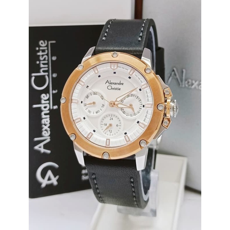 JAM TANGAN WANITA ALEXANDRE CHRISTIE AC 6416 ROSEGOLD COMBI WHITE ORIGINAL
