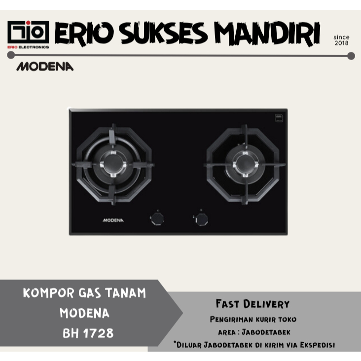 MODENA BH 1728 Kompor Gas Tanam 70cm 2 Tungku Aluminium Burner