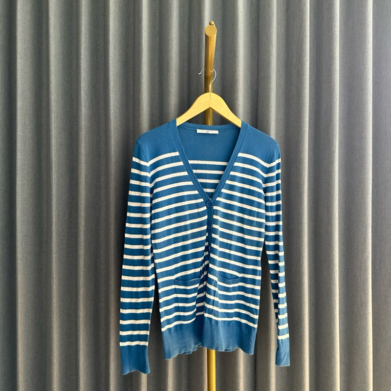 𝙋𝙍𝙀𝙇𝙊𝙑𝙀𝘿 Giordano Blue Striped Oversized Cardigan Outer Fashion Wanita