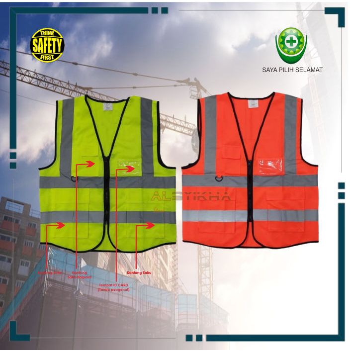 BIG PROMO Rompi Safety Proyek KANTONG Resleting Rompi Safety Proyek ID Holder Rompi reflektif