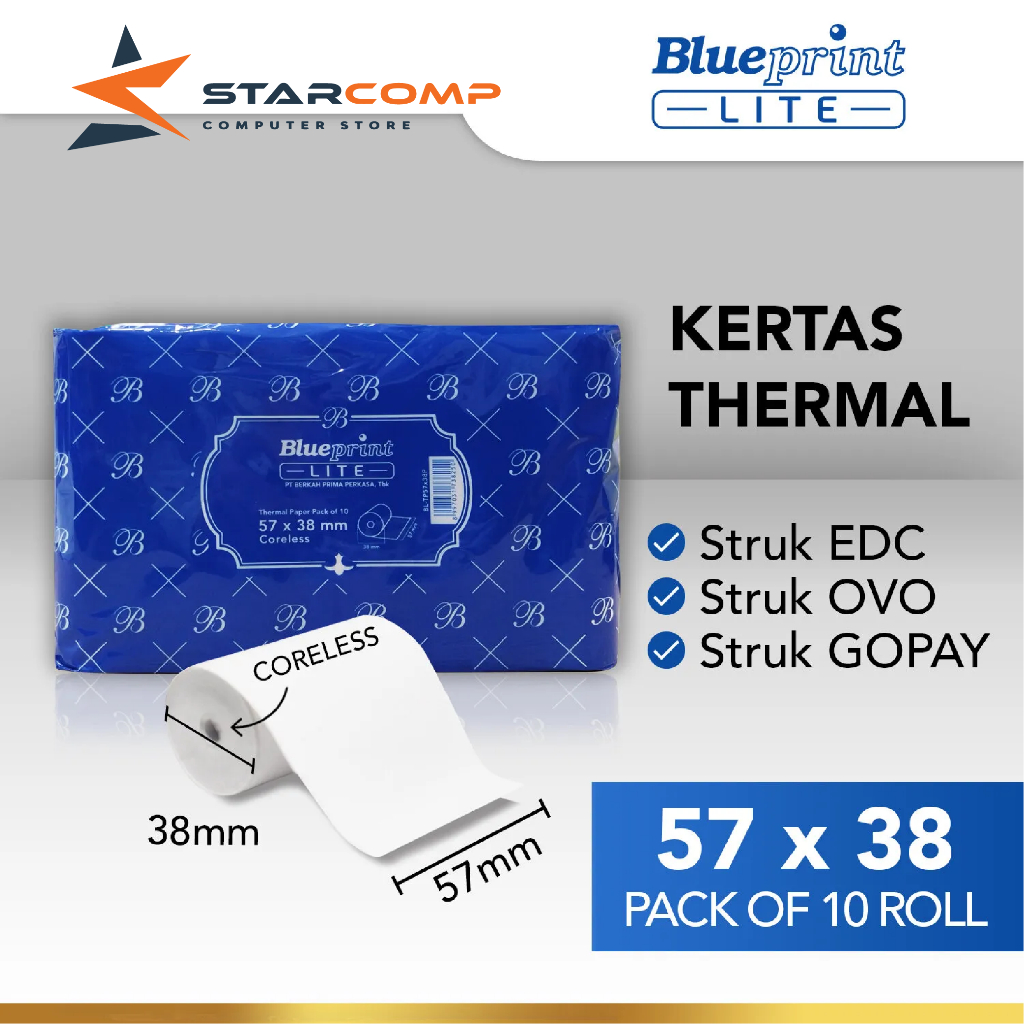 

KERTAS THERMAL BLUEPRINT LITE 57x38 - 1 Pack isi 10 roll