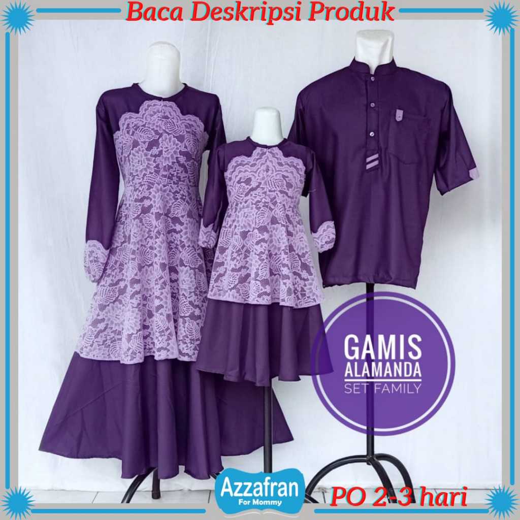 Gamis Alamanda Ungu Tua | Baju Premium Katun Anak Perempuan & Dewasa Couple Lebaran Toyobo Terbaru
