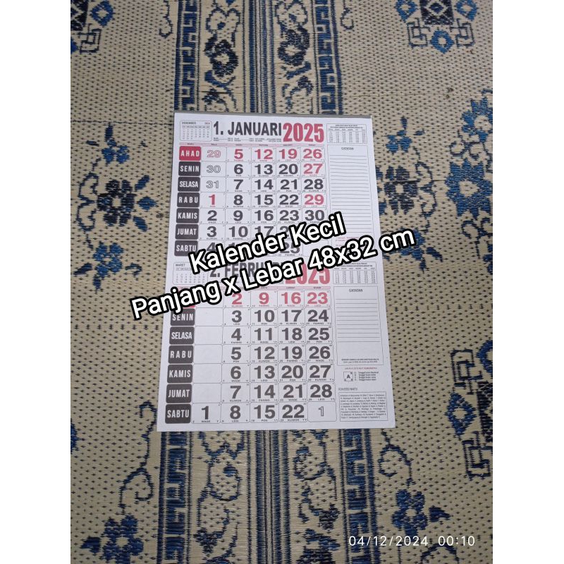 

Kalender Almanak Kecil 2025 Panjang x Lebar 48x32 cm