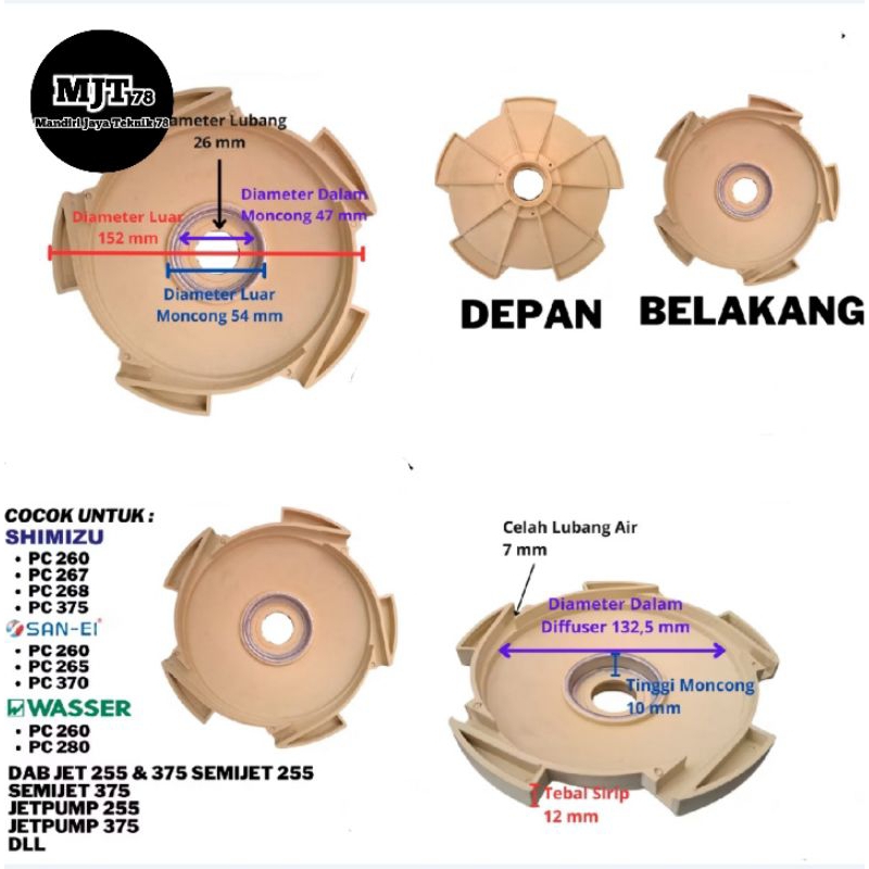 Diffuser pompa air DAB 255/Tutup kipas pompa air DAB 255