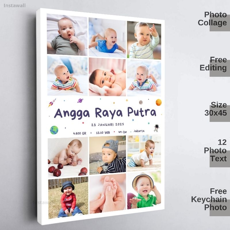 Cetak foto bingkai biodata bayi 12 Bulan Biodata kelahiran bayi aesthetic Foto newborn Hiasan dindin