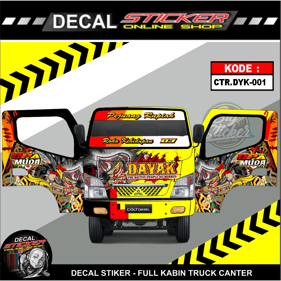 DECAL FULL KABIN TRUK CANTER CUSTOM STICKER PRINT MOTIF DAYAK KEREN