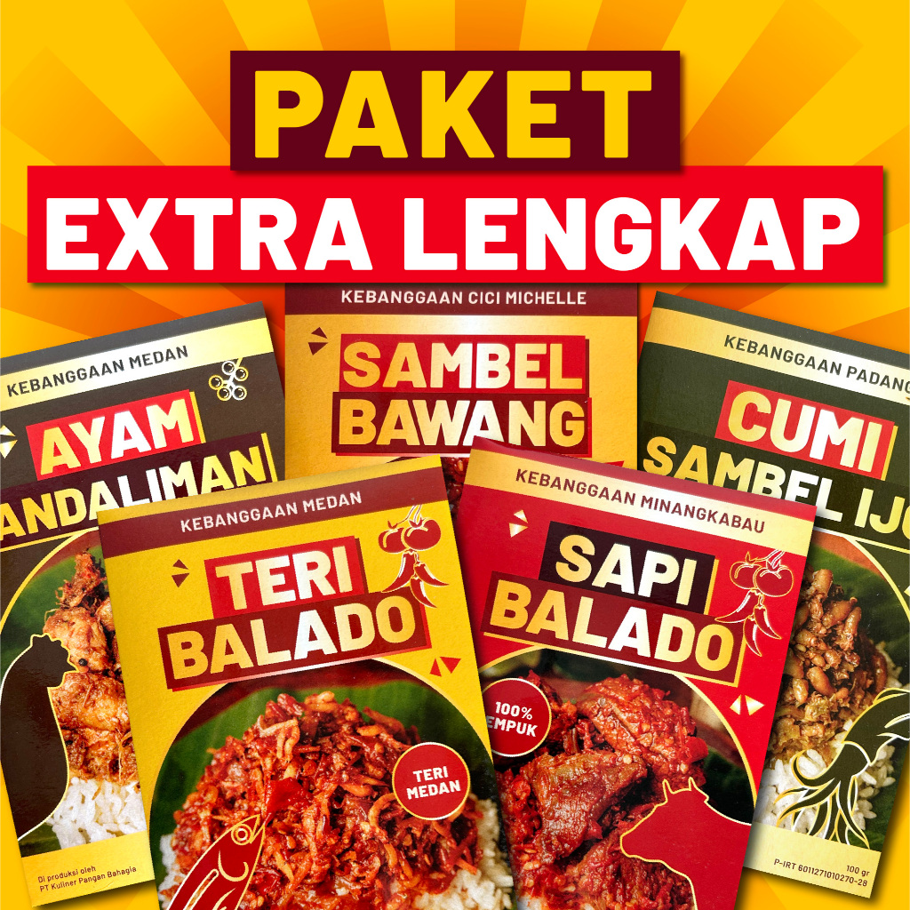 

SAMBEL MODEL [KEMASAN BARU] - Paket Extra Lengkap 5 in 1 - Sambel Lauk Halal Sambel Rawit Sambel Geprek Sambel Sachet Sambel Iga Sambal Roa Sambal Saset Sambal Mercon Sambal Balado Sambal Hijau Sambal Daging Sambel Cumi Jahat Sambal Cumi Pedas