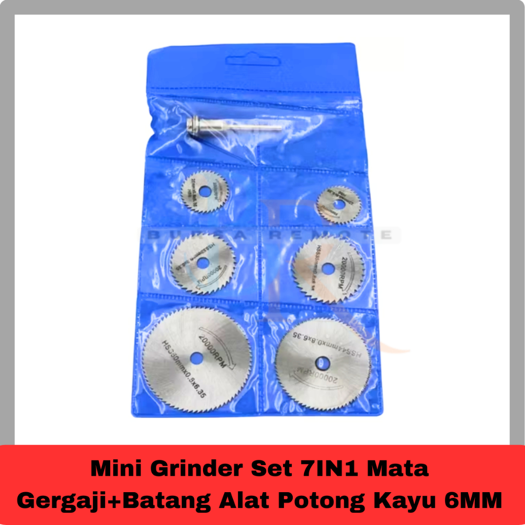 Mini Grinder Set 7IN1 Mata Gergaji+Batang Alat Potong Kayu 6MM