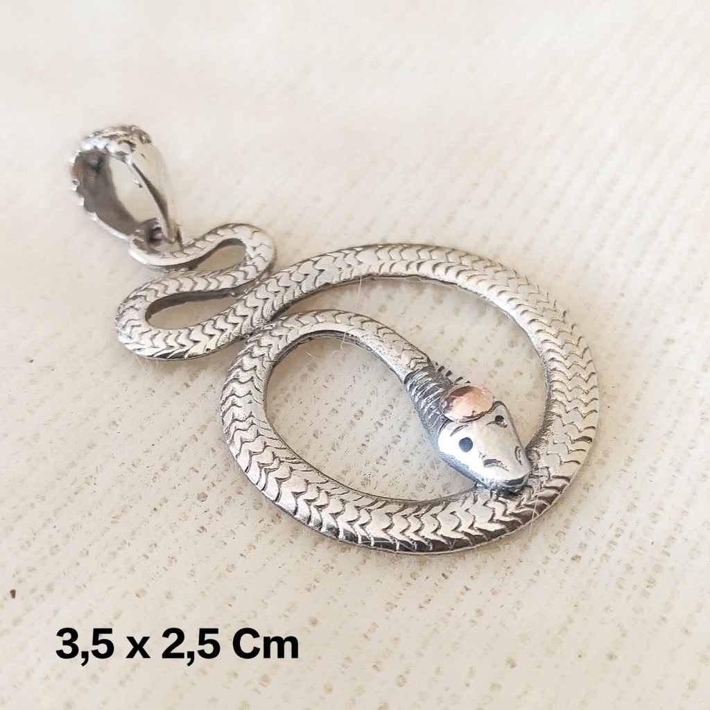 Liontin Pendant Mainan Kalung Motif Ular Snake Emas Perak Silver Bali Asli 925 Pria Wanita Keren