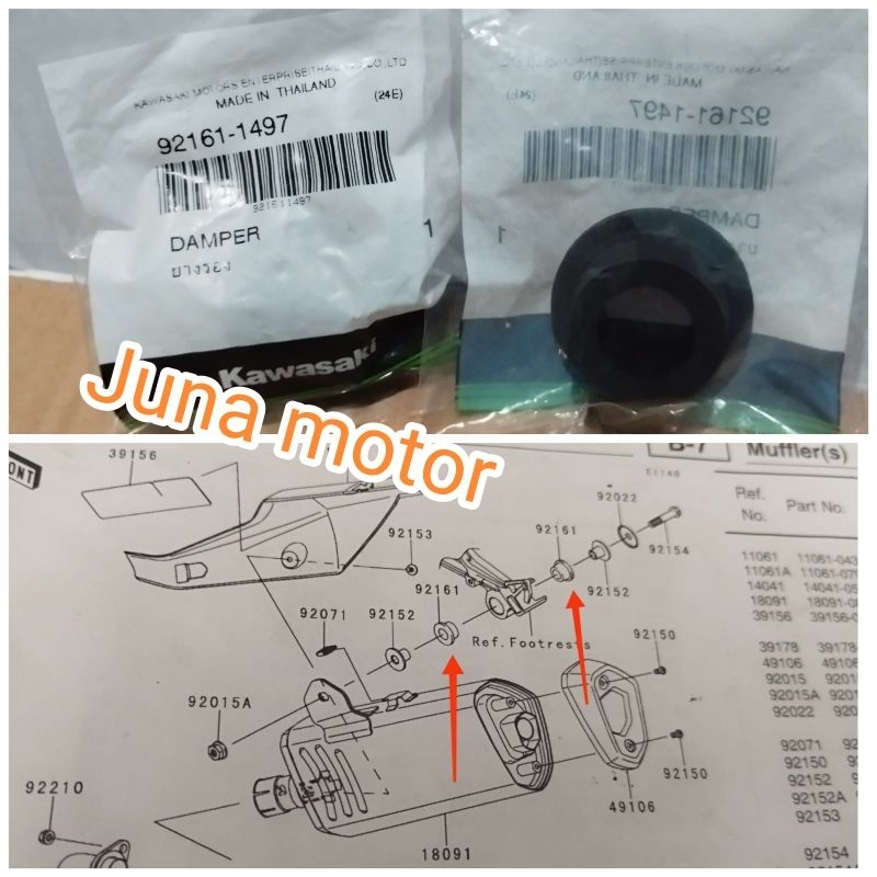 karet dudukan knalpot selencer silencer Ninja 250fi old Ninja 250 fi Old original