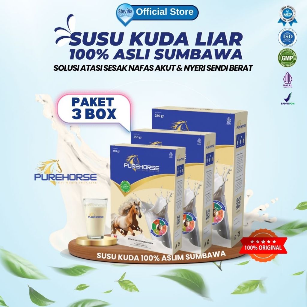 

Susu Kuda Pure Horse 100% Original dari Sumbawa Cepat Atasi Sesak Nafas Akut dan Nyeri Sendi Berat Kemasan 250gram Paket 3 Box