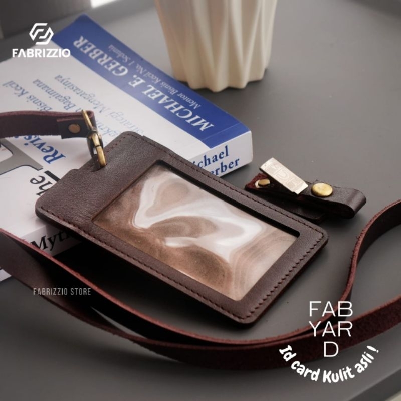

id card nametag dan lanyard kulit sapi asli-Clip On