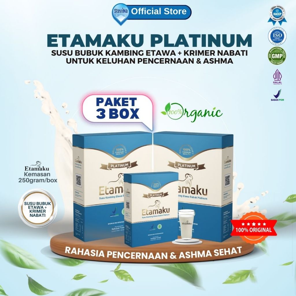 

Susu Etawa Etamaku Untuk Asam Lambung dan Pencernaan Susu Kambing Etawa 250gr Paket 3 Box