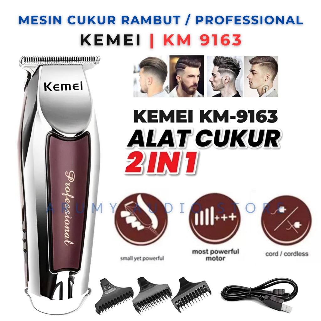 Kemei Km 9163 Mesin Cukur Rambut Elektrik/Alat Cukur Hair Clipper Usb | Alat Cukur Rambut Kemei Km-9