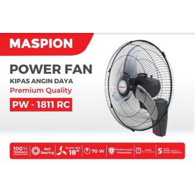 MASPION KIPAS ANGIN DINDING BESI 18" REMOT PW-1811RC