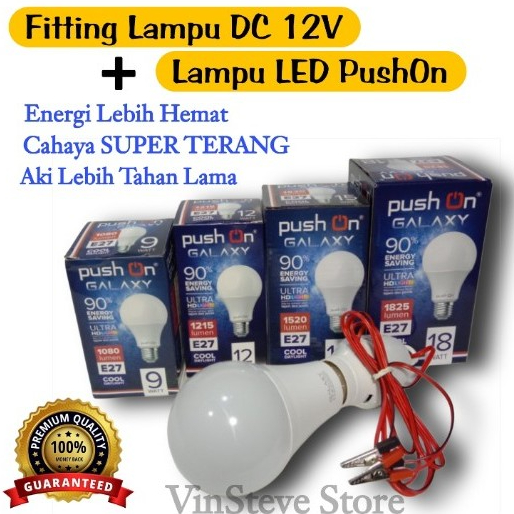 Fitting Lampu Aki | DC + Lampu Led PushOn Galaxy PAKET Super Terang