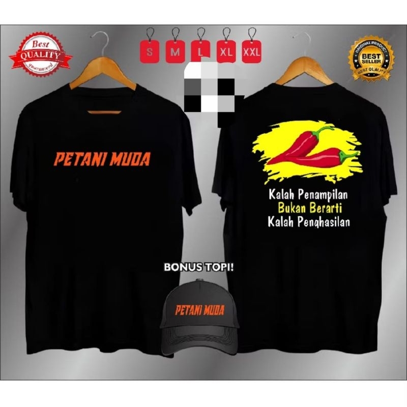 KAOS PETANI MUDA CABAI CORAK KUNING BONUS TOPI